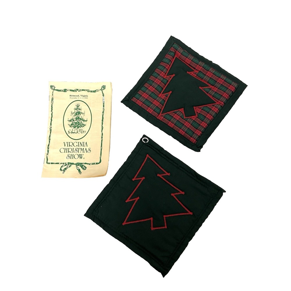 Vtg Handmade Potholders Trivets 2 Virginia Christmas Show 1988 Tree Plaid